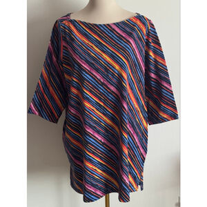 Women's Roaman's Plus Black Multi-color Striped Tunic 18/20